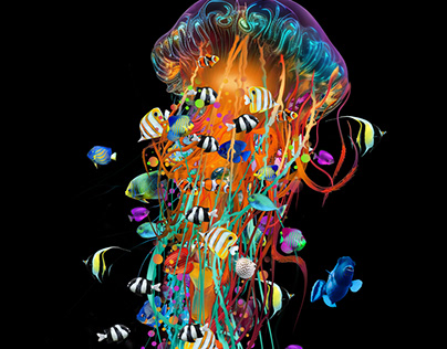 Psychedelic Jellyfish (mix Ai and photo manipulation)
