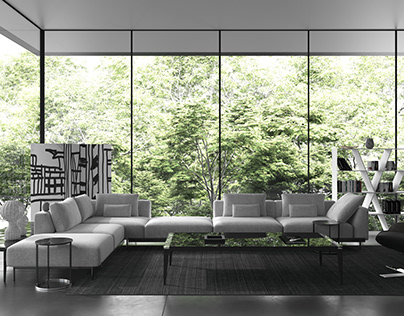 Forest Lounge - 3D rendering of spacious living room