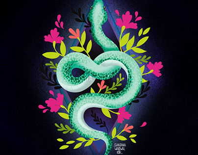 Snake with flowers Illustration