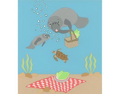 Underwater Picnic, 8.5" x 11" Papercut Illustration