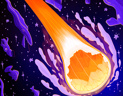 Editorial Illustration on a Meteor being Researched
