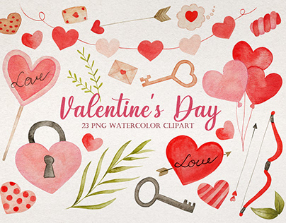 Valentine Watercolor Clipart Pack Cover