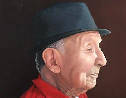 Retrato de Don Oscar Alvarado. Oil on wood, 29 x 20 cm.