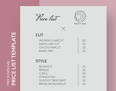 Free Editable Online Hair Price List Template