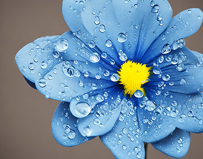 A Blue flower with water drops on a dark background.