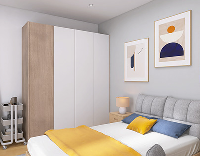 Blue and ocher bedroom design