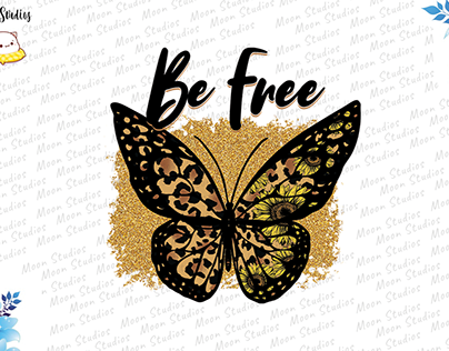 Be Free Glitter Sunflower Butterfly PNG
