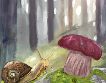 Mushroom and snail photoshop digital painting