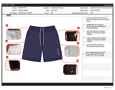 Men's Shorts Tech Pack - Callouts page example