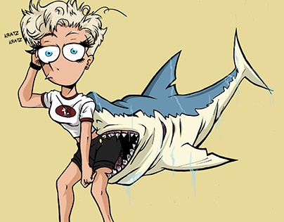 Cartoon "in der Regel zieht Frau die Haie an"
