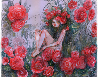 Bush of scarlet roses