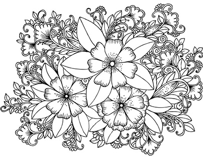 Black and white floral doodle
