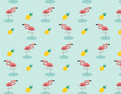Vector Summer pattern. Rain, flamingos and pineapples.
