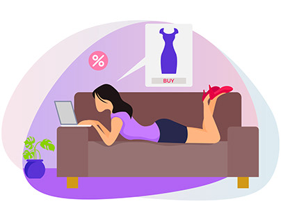 Woman on couch doing online shopping