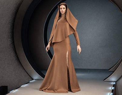 3D asimmetric dress with hood