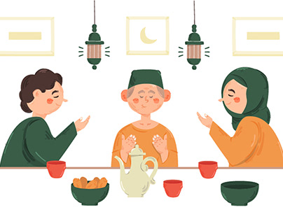 Islamic Iftar Dinner Illustration