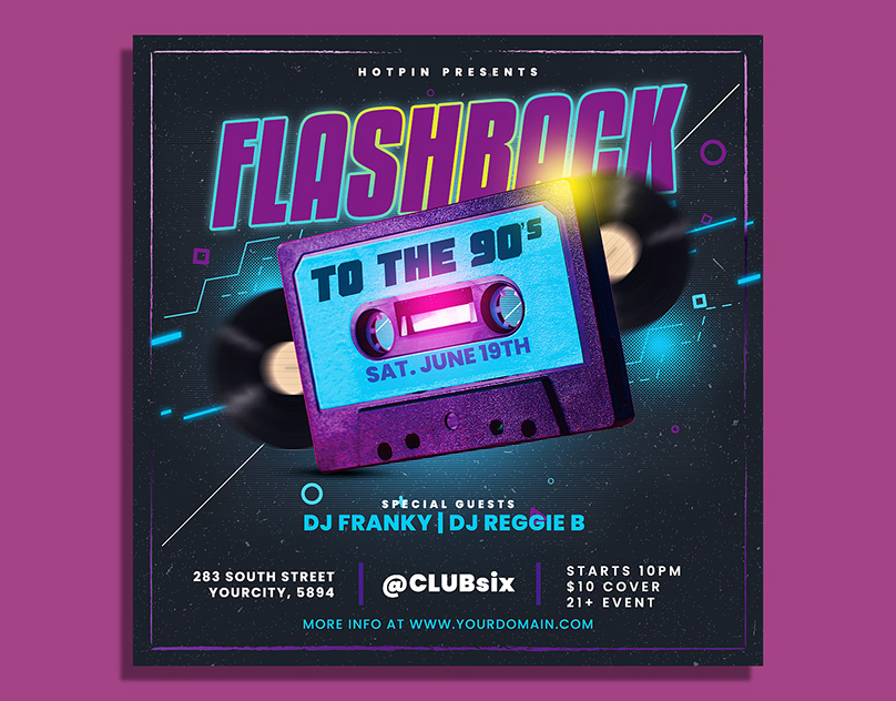 Retro 90s Party Flyer Template.