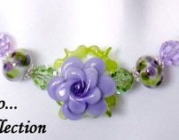 Lavender Lampwork Rose and Faux Pearl Necklace