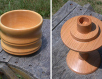 softwood bowl & cherry candlestick