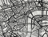 Typographic Linocut Map of London