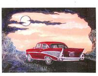 Driving into the Sunset.   57 Chevy etched on granite.