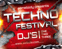Techno Festival Event Poster, PSD Template