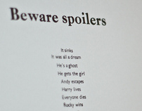 'Beware Spoilers' Letterpress typographic film spoilers