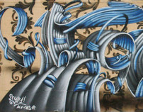 Step by step. A grey and blue graff.