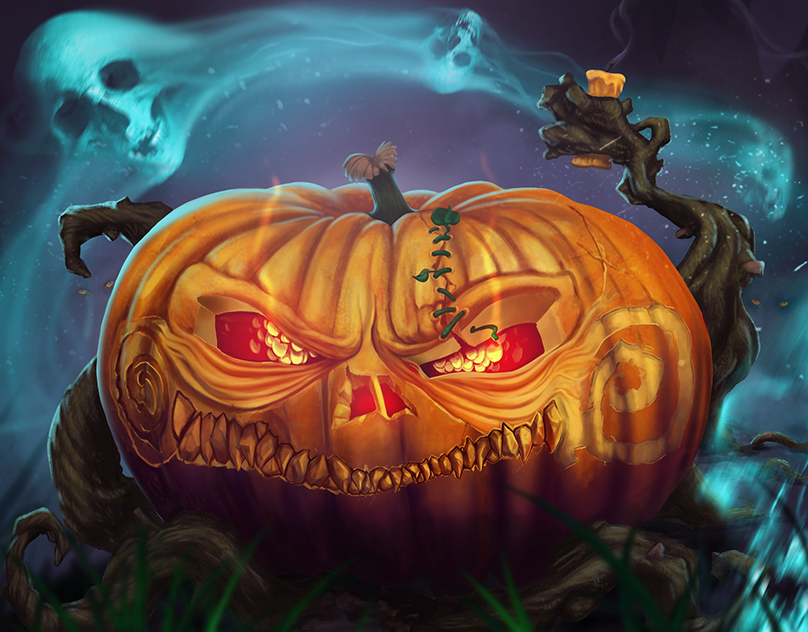 Halloween illustration "An evil pumpkin" .