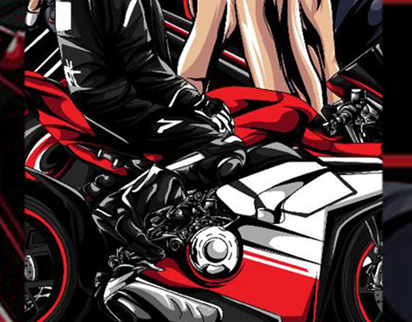 Illustration of a sports motorbike design with my details and style
