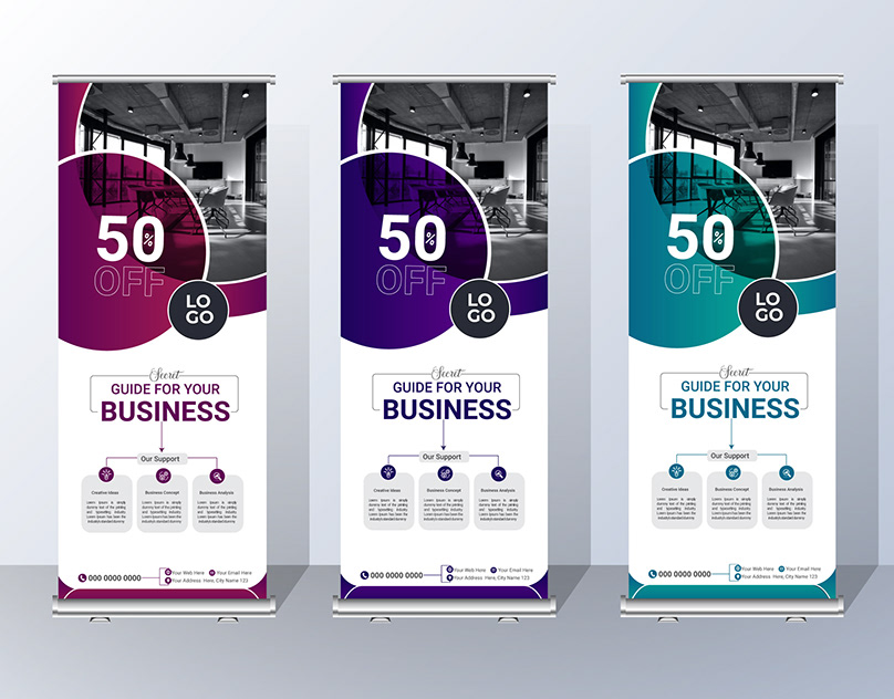 I will provide attractive rollup banner design for you.