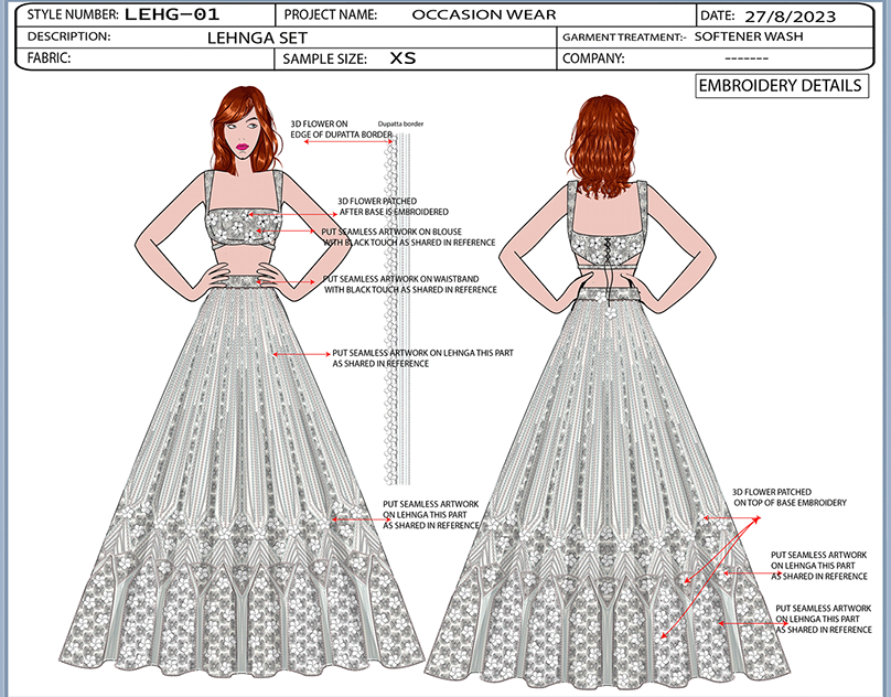 Bridal wear Desiging and complete tech-pack