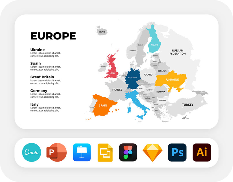 Europe Map PowerPoint Canva Figma Keynote PSD AI Sketch