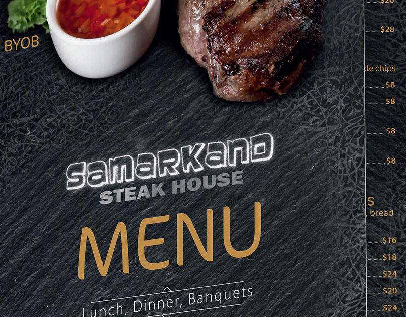 Menu Samarkand steak house.