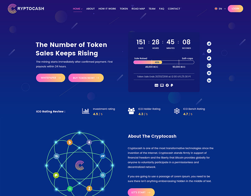 cryptocash ico & cryptocurrency landing page html template