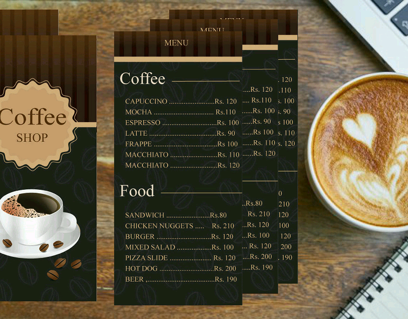 coffee shop Menu card.