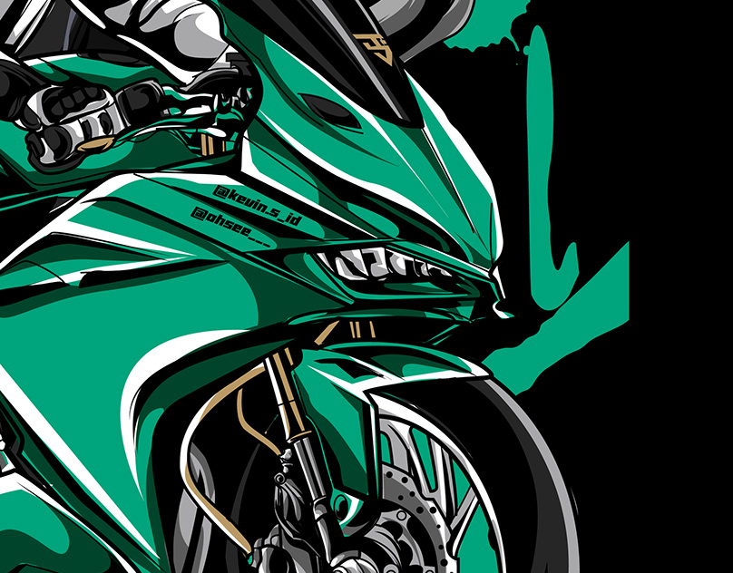 Illustration of a sports motorbike design with my details and style