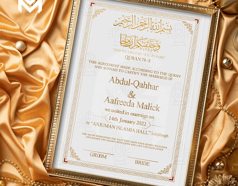 Nikkah Contract | Custom Nikkah Nama | Islamic Wedding Contract  