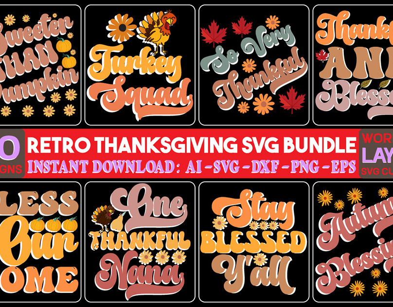 Retro thanksgiving SVG Bundle 20 designs 