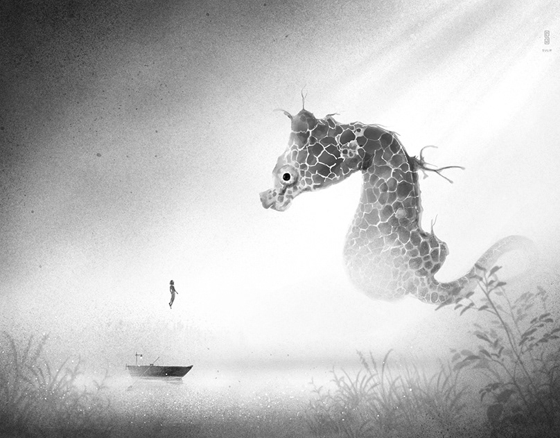 Black and white commercial illustration