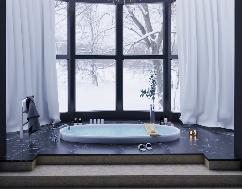Bathroom with winter atmosphere