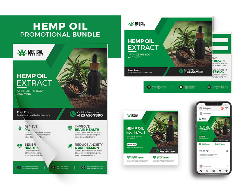 Design Hemp Oil, CBD Product or Marijuana Flyer, Banner and EDDM Postcard