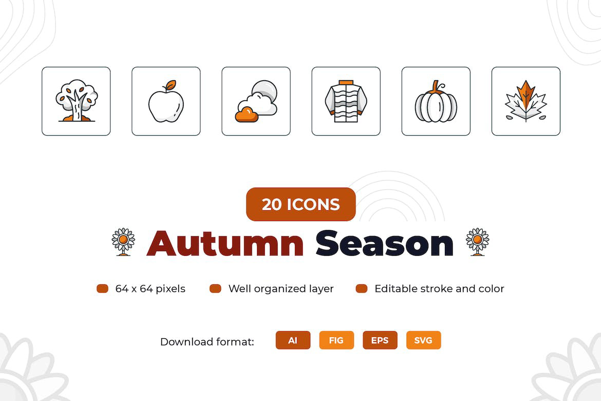 Autumn Season Icons - Filled Line rendition image