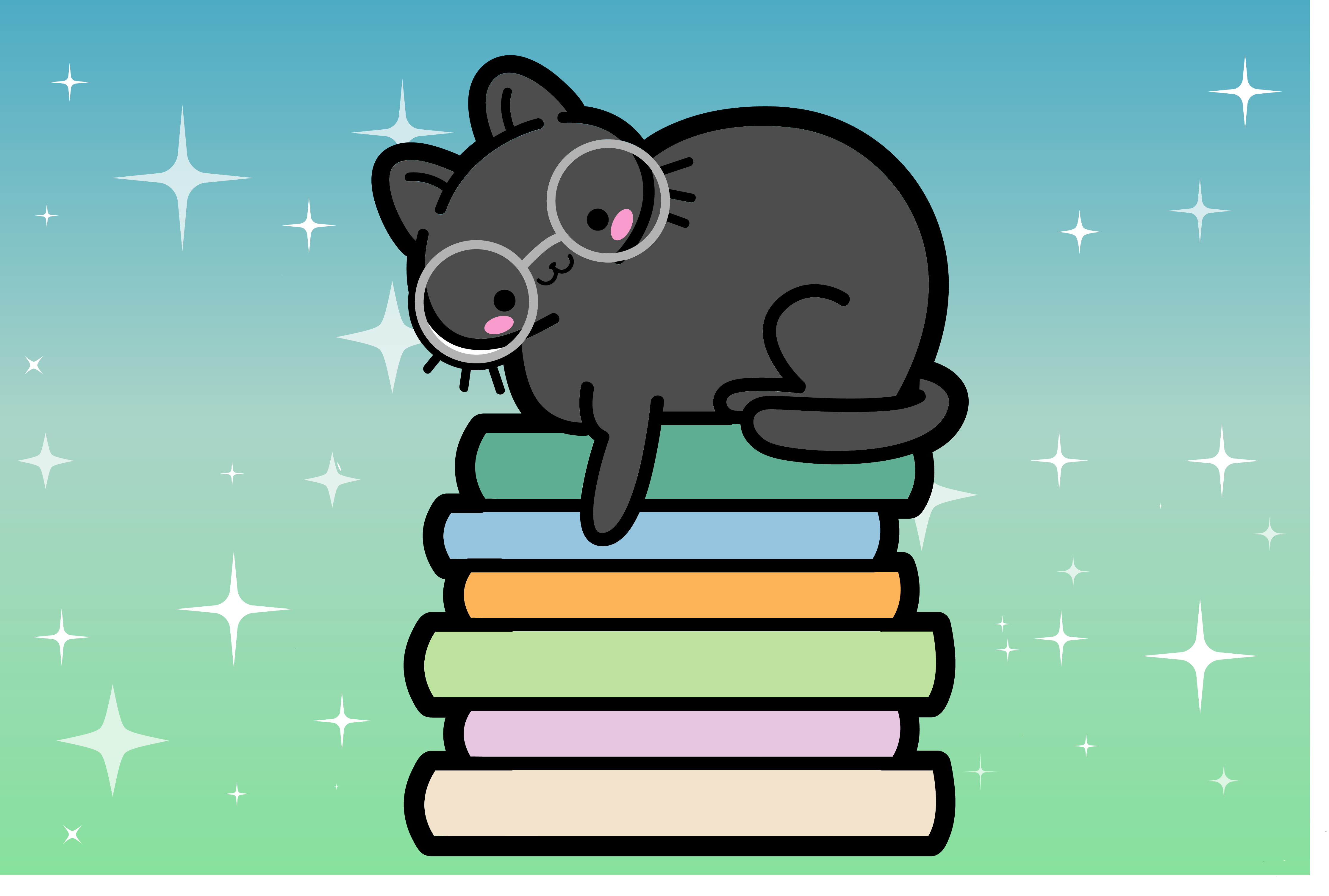 cute kitten on books rendition image