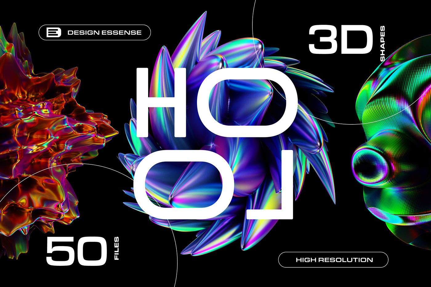 DOWNLOAD - Holographic 3D Abstract Shapes rendition image