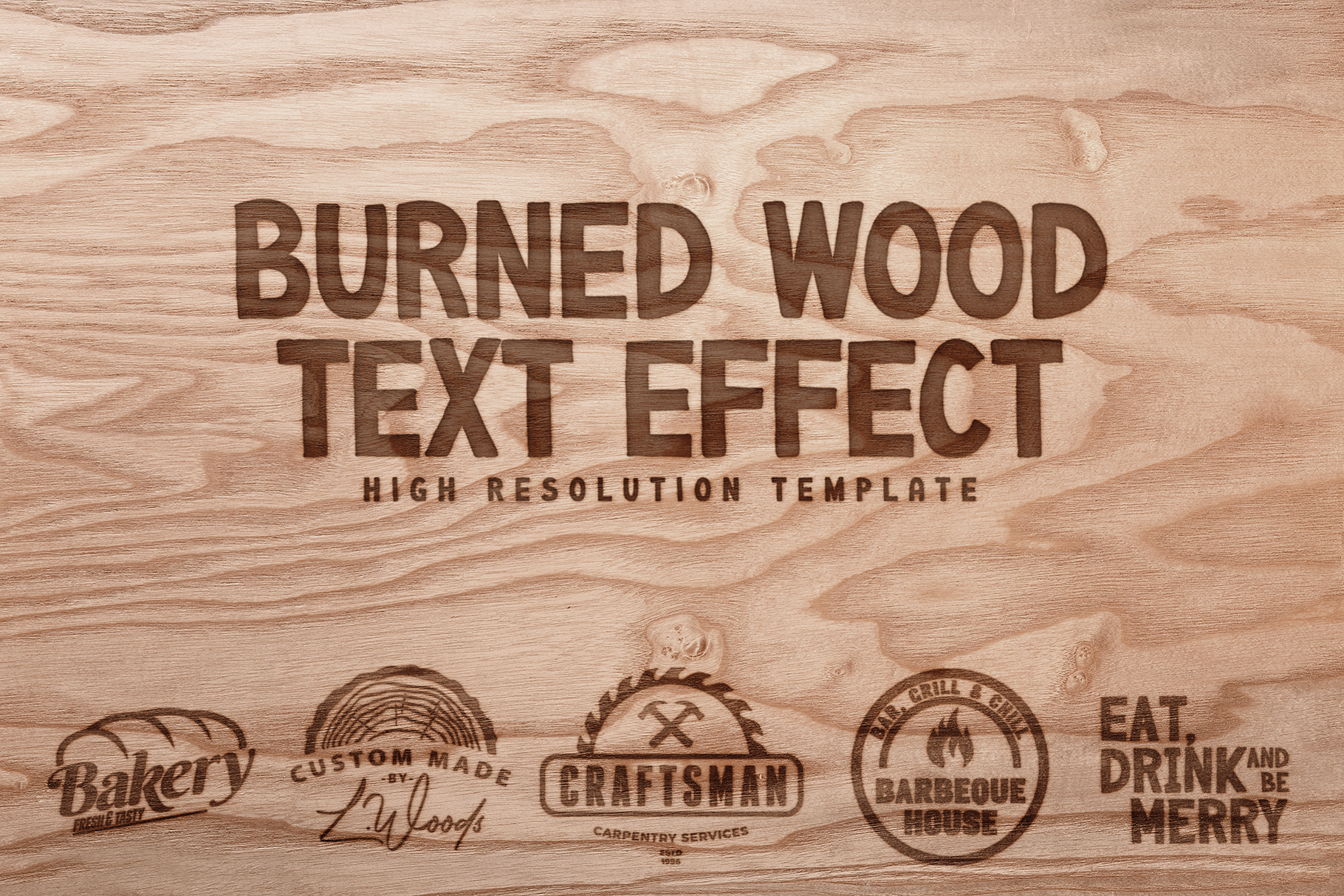 Burned Wood Text Effect Template rendition image