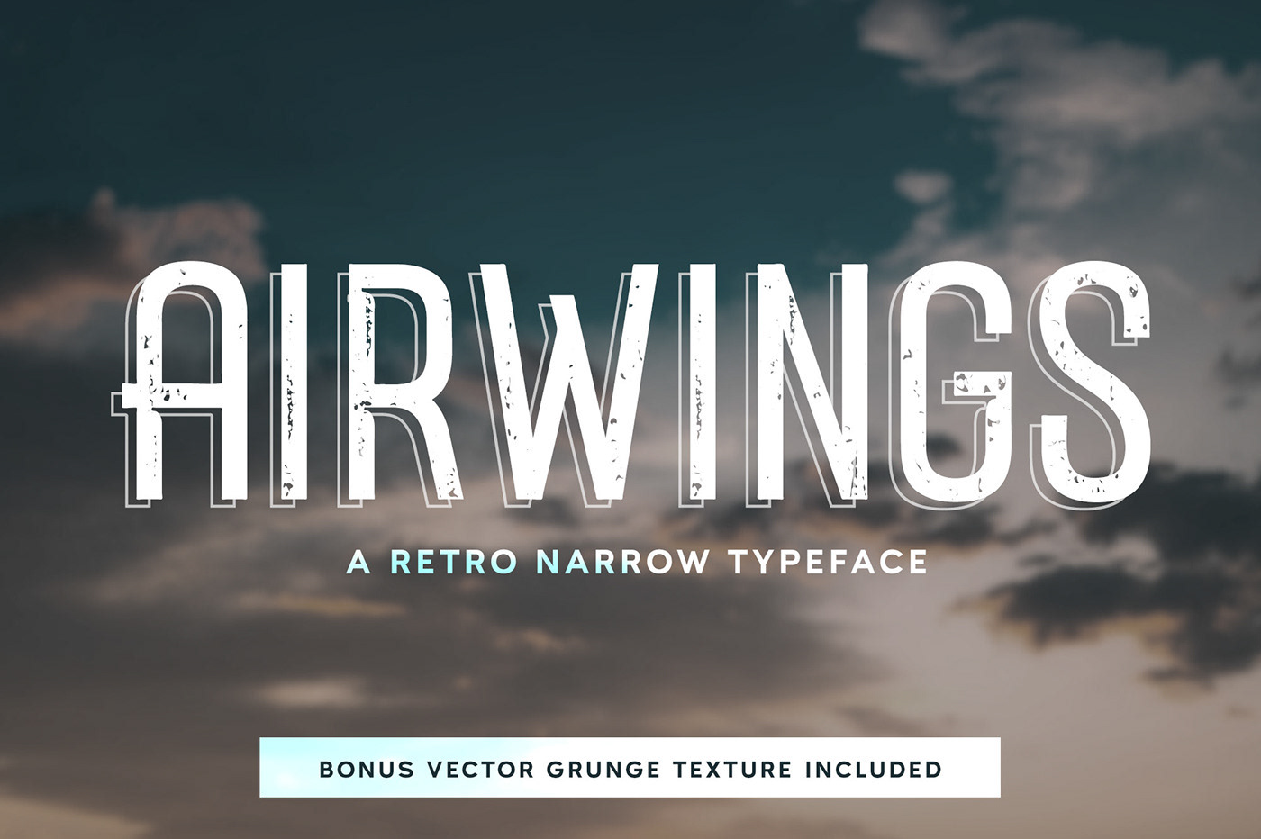 Airwings Retro Narrow Typeface with Grunge Texture rendition image
